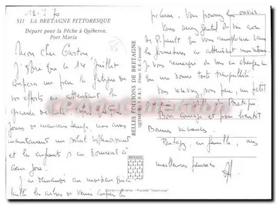 Pesca en Quiberon — Salida para la Pesca en Quiberon, Puerto Maria — Ediciones E.R.T. Quimper, n° 511 — Reverso
