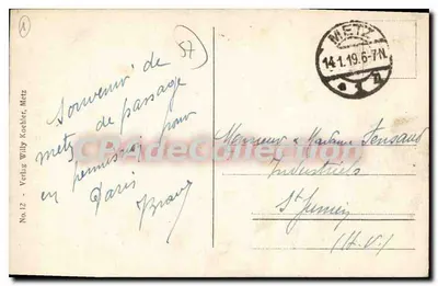 Metz - Monumento ao Imperador Guilherme I — editor Willy Kochler, n°12 — Verso