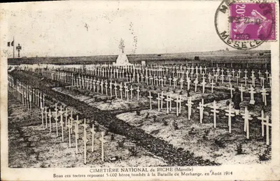 Cemitério Nacional de Riche (Moselle) — 5.000 heróis caídos na Batalha de Morhange, Agosto 1914 — Edição F. Cornard, n° não visível