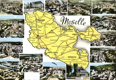 Moselle — Carte postale touristique avec carte et vues — Combière Imprimeur, Metz