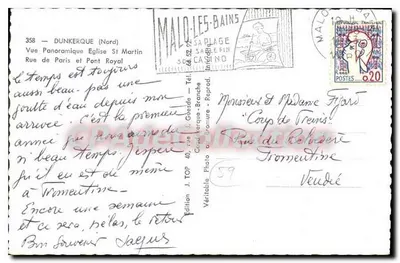 Dunkerque (Północ) — Widok panoramiczny Kościoła Świętego Martyna i Mostu Królewskiego — Wydawnictwo J. Guesde - Reprodukcja — Rewers