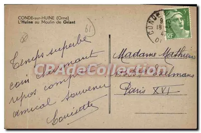 Młyn w Griant — Condé-sur-Huine (Orne) — Stara pocztówka deCollection — Rewers