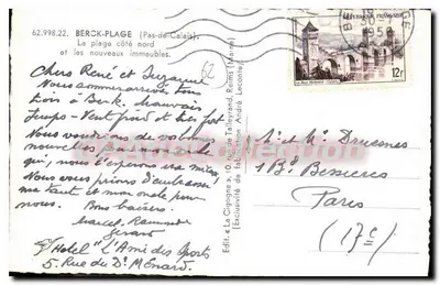 La playa lado norte en Berck — editor La Cigogne, n° 62.998.22 — Reverso