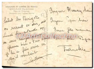 Berck-Plage — Plaza del Entannoir — Monumento a los Fusileros Marinos — Ediciones Jean-Jaurs — Reverso