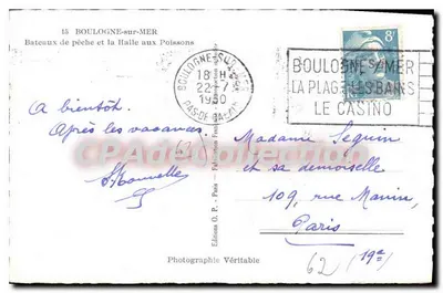 Boulogne-sur-Mer — Barche da pesca e la Pescheria — Edizioni O.P. Paris — Verso