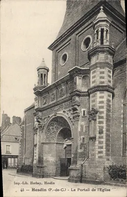 Hesdin (P.-de-C.) — O Portal da Igreja — Imp.-Lib. Herbay, Hesdin