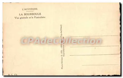 La Bourboule — Vista geral e o Funicular — Photo-Édition G. d'O. (Fuy-de-Dôme) — Verso