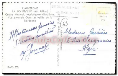 La Bourboule (Wys. 852 m.) — Centrum termalne, turystyczne i klimatyczne — Ogólny widok zachodni i dolina Dordogne — Photo-Édition G. Olierques — Rewers