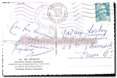 Ponte internacional de Hendaye — Fronteira Franco-Espanhola — Editor: Chez Simon, Hendaye — Verso
