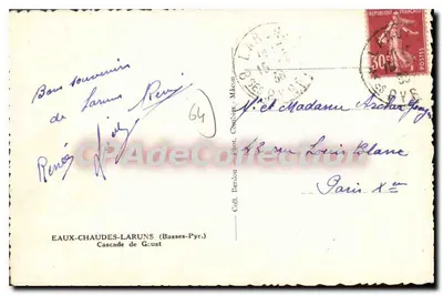 Cachoeira de Goust — Eaux-Chaudes-Laruns (Basses-Pyrénées) — Coleção Berdou, Fot. Combier, Mâcon — Verso