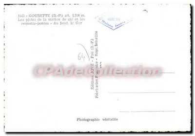 Gourette (B.-P.) — Las pistas de la estación de esquí y los remontes — En el fondo, el Ger — Ediciones JOVE - Pau — Reverso
