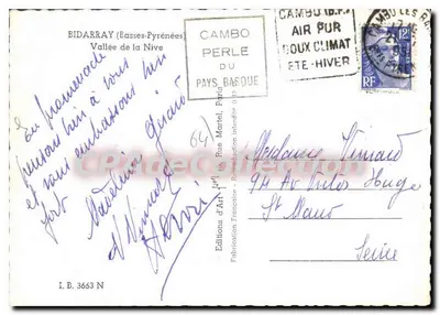 Bidarray (Basses-Pyrénées) — Dolina Nive — Wydawnictwo Art Cambo, seria 3663 N — Rewers
