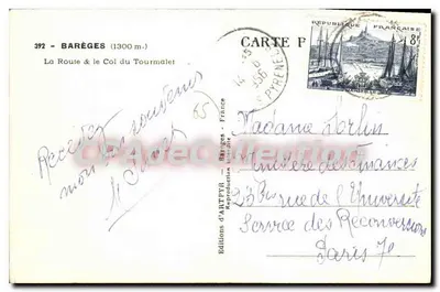 Barèges (1300 m.) — A Estrada & o Col do Tourmalet — Éditions d'ARTPYR — Verso