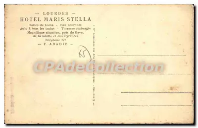 Lourdes - Hôtel Maris Stella (façade sud) - Vue vers la Grotte et les Pyrénées — Verso