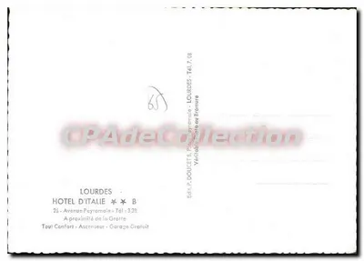 İtalya Oteli — Lourdes — P. Doucet Basımı — Arka yüz