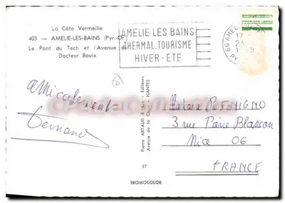 Amélie-les-Bains — Praça da Fontaine — Pierre Artaud & Cie, Nantes — Verso
