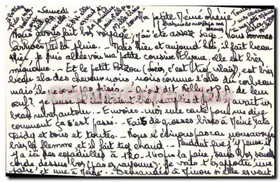 Mujer en traje tradicional — retrato — tarjeta postal manuscrita — Reverso