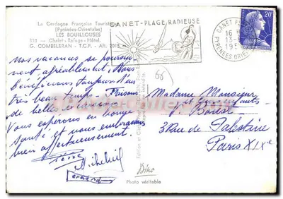 Chalet-Refúgio - Les Bouillouses — G. Combeleran - T.C.F. — edição Béno — Verso