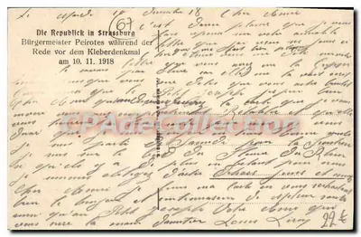 Estrasburgo — Discurso do prefeito diante do monumento aos mortos — editor desconhecido — Verso