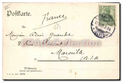 Strasbourg — widok z placu imperatorskiego — Felix Luib, Kunstverlage-Anstalt, Strasbourg — Rewers
