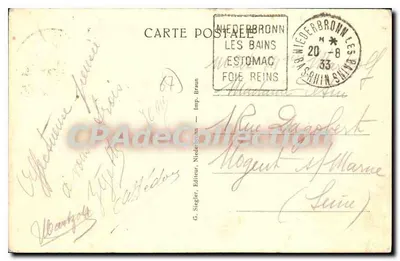 Le Riesack perto de Niederbronn — Éditeur G. Siegler, Niederbronn — Verso
