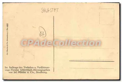 Schlettstadt — Wieża zegarowa — wydawca Jul. Manias & Cie, Straßburg, nr 1452 — Rewers