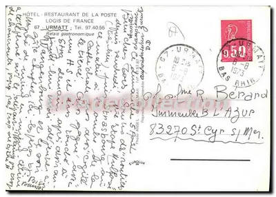 Hôtel-Restaurant de la Poste — Urmatt — Editor Eurolux — Verso