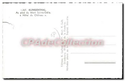 Klingenthal — Ao pé do Monte Santa Odile, « Hotel do Castelo » — Edições X. Lachner, Strasbourg — Verso
