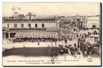 लियोन - 1914 के अंतरराष्ट्रीय प्रदर्शनी — ब्रासरी और फोटोग्राफी खंड के प्रवेश — एस.एफ. पेरिस « लक्स »