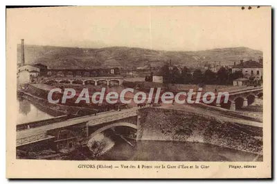 GIVORS (Rhône) — Vista dos 4 Pontes sobre a Estação de Água e o Rio Gier — Plégay, editor
