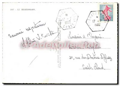 Le Beaujolais — Carta turística ilustrada com mapa e fotos das comunas — Editor Combier, n° 1002 — Verso