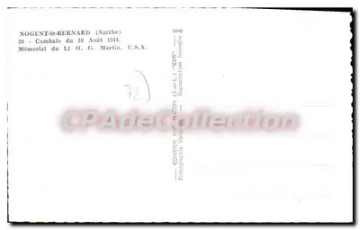 Memorial do Tenente O. G. Martin — Nogent-le-Bernard (Sarthe) — Combates do 10 de Agosto de 1944 — Verso