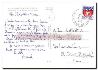 La Chartre-sur-le-Loir — Statua Jeanne d'Arc — Artaud Fils Wydawcy, Nantes, nr E/535 — Rewers