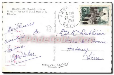 Haute-Luce (Savoie) — Widok na Wielki Wzgórze i Mirantin — Wydawnictwo Artystyczne André, Grenoble — Rewers