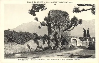 Conflans — Praça Grande-Roche. Torre Sarrazine e a Bela Estrela (alt. 1846 m.) — Savoie Tourisme, 1920