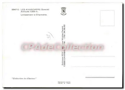 Les Avanchers (Savoia) — Lotissement la Charmette — Ediciones EDY — Reverso