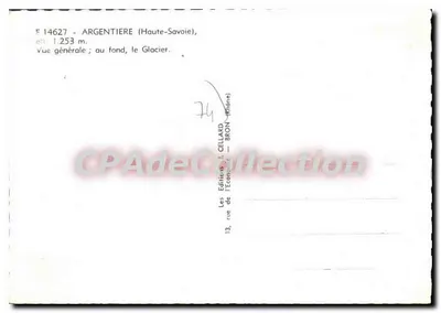 Argentière (Haute-Savoie) — ogólny widok z lodowcem w tle — Éditions Cellard, Bron (Rhône) — Rewers