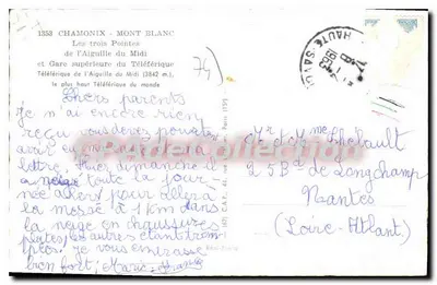 Trzy szczyty Aiguille du Midi — Teleferyk — wydawca nieznany, nr seryjny 74 — Rewers