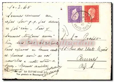 La Clusaz (1040 m) — Vista generale e Beauregard — Cartolina d'epoca de Collection — Verso