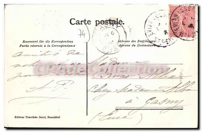 Evian-les-Bains — Lembranço — Editor Timothée Jacot, Neuchâtel — Verso