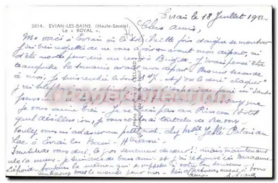 Albergo Reale — Évian-les-Bains — Editore Cellard, n° 3614 — Verso