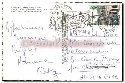 Mégeve (Haute-Savoie) — Ogólny widok z dala, z tyłu Mont-Joly i Rochebrune — Wydawnictwo G. Rossat-Migaud — Rewers