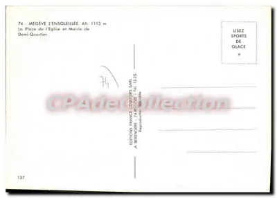 Megève l'Ensoleillée — Praça da Igreja e Prefeitura — Éditions France Couleurs SARL — Verso
