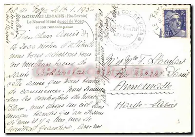St-Gervais-les-Bains — El Nuevo Hotel del Col de Voza y su remontepente — Tarjeta postal antigua de Collection — Reverso