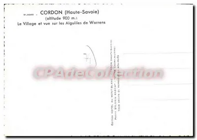 Cordon (Haute-Savoie) — Wioska i widok na Aiguilles de Warrens — Wydawnictwo Hôtel du Mont-Blanc, Sylvain Knecht — Rewers