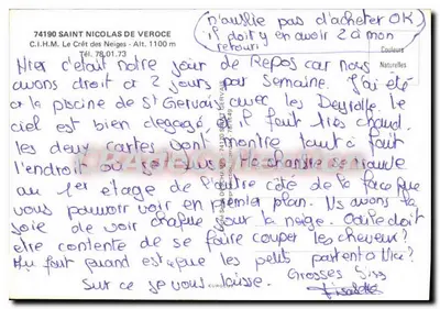 Saint-Nicolas-de-Veroce — Chalet ao pé do Mont-Blanc — C.I.H.M. Le Crêt des Neiges — Verso