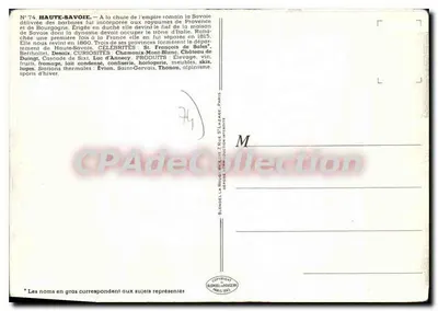 Alta Saboya — Tarjeta turística con mapas, personajes y productos locales — J. Pinchon — Reverso