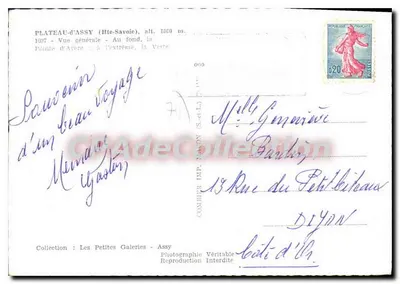 Plateau-d'Assy (Haute-Savoie) — Vista general — En el fondo, la Pointe d'Avére ; en el extremo, la Verte — Combiér Imp. Nâcy (S.-et-L.) — Reverso