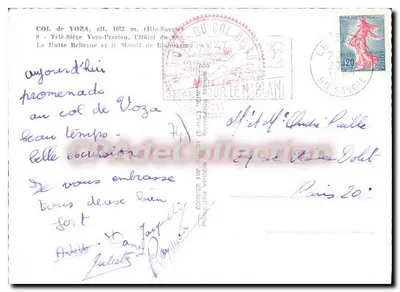 Col de Voza — Vista del teleférico y del macizo del Léman — Tarjeta postal antigua de Collection — Reverso