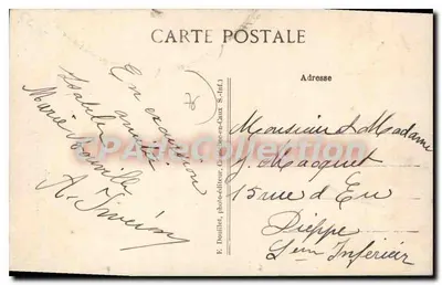 Caudebec-en-Caux (Seine-Inf.) — Stare domy nad rzeką Ste-Gertrude — E. Douillet, fotograf — Rewers